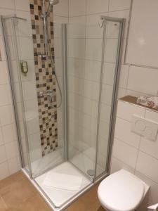 a shower with a toilet in a bathroom at Kurparkhotel-Gemünd in Gemünd