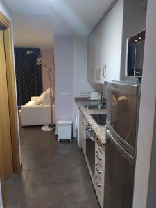 a kitchen with a sink and a stove top oven at Apartamentos Rosi in Benicarló