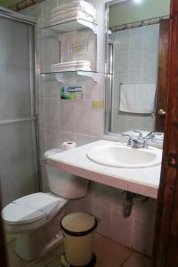 a bathroom with a sink and a toilet and a mirror at Hotel Ipsan Nah in La Esperanza
