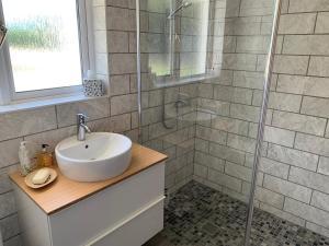 a bathroom with a sink and a shower at Wingmore in Salisbury