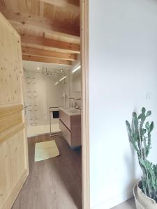 a room with a bathroom with a sink and a counter at Gites de l'alouette in Boffres