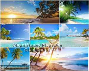 a collage of photos of the beaches of the maldives at Le Colibri, vue exceptionnelle sur la Soufrière in Basse-Terre