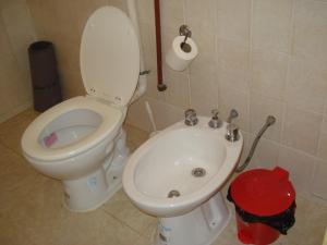 a bathroom with a toilet and a sink at Finca La Virreinita in Panaholma
