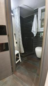 a bathroom with a white toilet and a sink at City Center Comfortable Studio Apartment in Kavala