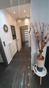 un corridoio con un vaso e una pianta su un tavolo di City Center Comfortable Studio Apartment a Kavala