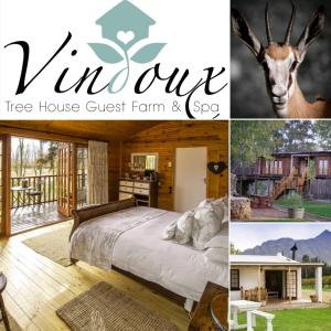 eine Collage mit Bildern eines Baumhauses und eines Hauses in der Unterkunft Vindoux Tree House Guest Farm & Spa in Tulbagh