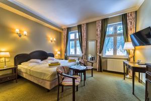 pokój hotelowy z łóżkiem i telewizorem w obiekcie Hotel BERLINER w Świeradowie Zdroju