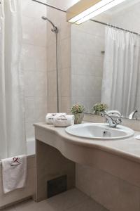 邦巴拉爾的住宿－指揮官酒店，一间带水槽、淋浴和镜子的浴室