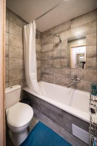 a bathroom with a toilet and a bath tub at Wonderful Apartment in the City Center in Šiauliai