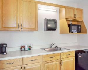 a kitchen with a sink, microwave, and refrigerator at Comfort Inn Piketon in Piketon