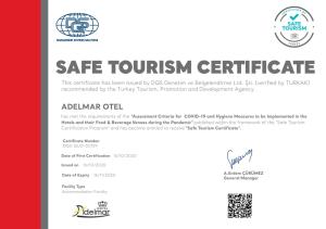 zrzut ekranu strony internetowej certyfikatu turystyki bezpiecznej w obiekcie Adelmar Hotel Istanbul Sisli w Stambule