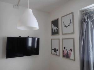 A television and/or entertainment centre at Bilocale con cucina a 300 m dalle piste