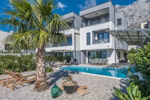 a villa with a palm tree and a swimming pool at Villa Matić in Makarska