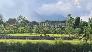 a house on a hill with a field and trees at Bavi Annam Garden in Ba Vì