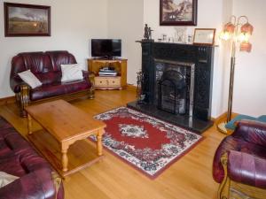 sala de estar con sofá y chimenea en Boherbue Holiday Home, en Boherboy