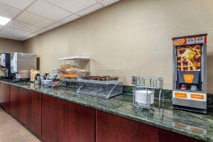 una línea de buffet con comida en una habitación de hotel en Comfort Inn & Suites Glen Mills - Concordville, en Glen Mills