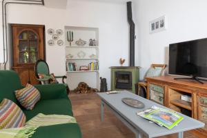 a living room with a green couch and a tv at Country Boutique B&B Il Paradiso in Valmadonna