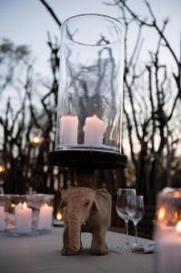 a candle holder on top of an elephant with candles at Madikwe Hills Private Game Lodge in Madikwe Game Reserve