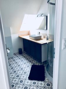 ein Bad mit einem Waschbecken und einem Spiegel in der Unterkunft La Grange de l’ecuyer in Chemilly