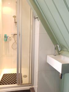 a bathroom with a shower and a sink at B&B Alkmaars Toppunt in Alkmaar