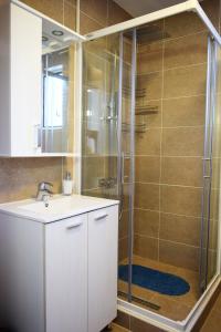 a bathroom with a shower and a sink at Apartmani BOBO in Kotor +289 photos