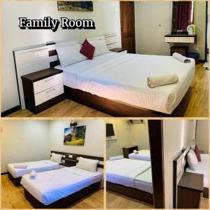 a bedroom with two beds and a family room at Zermatt Hotel in Cameron Highlands
