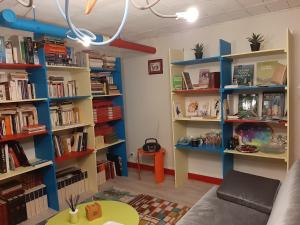 un salon rempli de nombreux livres dans l'établissement SAKURA, à Fontaine-le-Comte