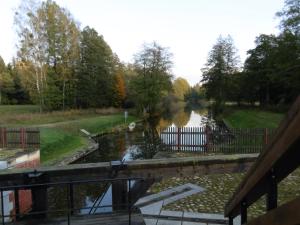 a view of a river from a bridge at Domek na skraju lasu in Płaska