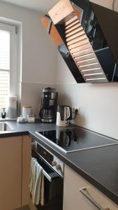 una cucina con lavandino e piano cottura forno superiore di Bremen Apartments Nath Schnoor a Brema