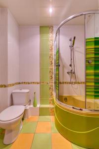 a bathroom with a toilet and a shower at Apartment on Riverfront of Dnepr in Dnipro