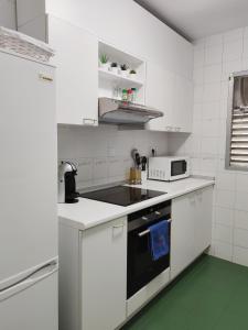 サラゴサにあるApartamento en C/ Genoveva Torres Moralesの白いキッチン(コンロ、電子レンジ付)