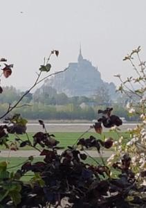 a view of a hill with a castle in the background at La Mouette in Beauvoir
