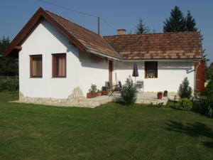 Biały dom z brązowym dachem w obiekcie Tündérviola w mieście Szalafő