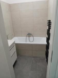 bagno con vasca e lavandino di Sunny apartmán Deštné 3+kk a Deštné v Orlických horách