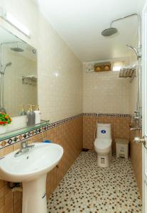 La salle de bains est pourvue d'un lavabo et de toilettes. dans l'établissement Cherry homestay, à Ninh Binh
