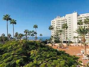 プラヤ・デ・ファニャベにあるLas Americas Acapulco Costa Adejeのヤシの木や建物のあるビーチの景色