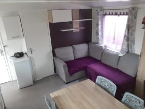 - un salon avec un canapé et une table dans l'établissement Mobilhome 6 places Les Charmettes 81, aux Mathes