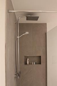 a shower with a shower head in a bathroom at Ferienwohnung Oberschopper in Flintsbach