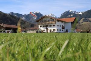 フリンツバッハにあるFerienwohnung Fischerhofの山を背景にした畑の家