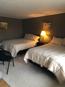 a hotel room with two beds and a lamp at Oakes Oramel Inn in Oramel