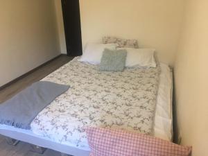1 cama pequeña con 2 almohadas encima en Abastumani - Zekari apartment en Abastumani