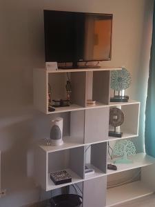 a white book shelf with a television on it at PLAYA LAS VISTAS LOFT in Los Cristianos