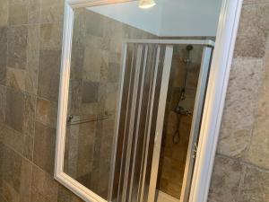 um chuveiro com espelho na casa de banho em B&B L’antico Rudere em Cosenza