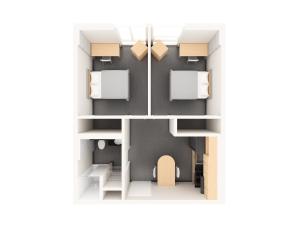a rendering of a small apartment with a bedroom at SAIT Residence & Conference Centre - Calgary in Calgary