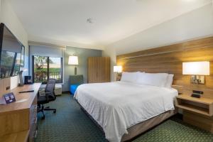 a hotel room with a bed and a desk and a computer at Holiday Inn Express San Jose Costa Rica Airport by IHG in Alajuela City
