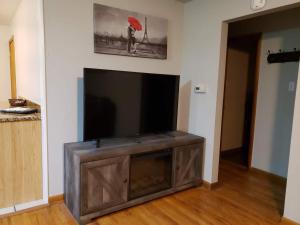 a flat screen tv sitting on top of a wooden entertainment center at HEART OF Denver*Sleeps 10 in Denver