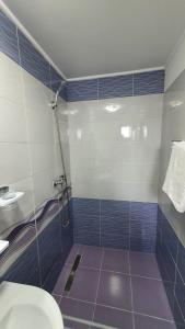 y baño con ducha, aseo y lavamanos. en Casa Teleferic, en Buşteni