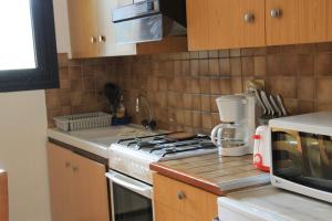 uma cozinha com fogão forno ao lado de um micro-ondas em Cosy Studio Near The Slopes In Chamonix em Chamonix-Mont-Blanc