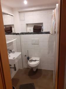 een kleine badkamer met een toilet en een wastafel bij Ferienwohnung Dilara in Immenstadt im Allgäu