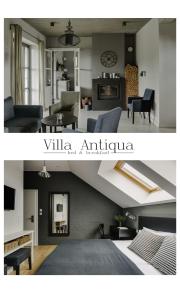 2 imágenes de una sala de estar y una sala de estar con una sala de estar en Villa Antiqua, en Racibórz